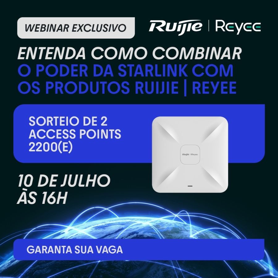 A GP Cabling promoverá, no próximo dia 10 de julho, um webinar da Ruijie Networks para mostrar como empresas e usuários podem aproveitar a conectividade. O evento online Como combinar o poder da Starlink com os Produtos Ruijie Reyee! é focado na integração da Starlink com os produtos Ruijie Reyee, e acontecerá às 16h00 (horário de Brasília).